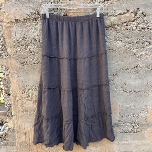 Hollister Ultra High Rise Tiered Maxi Skirt Brown Taupe Boho Crinkle Ruffle SZ S